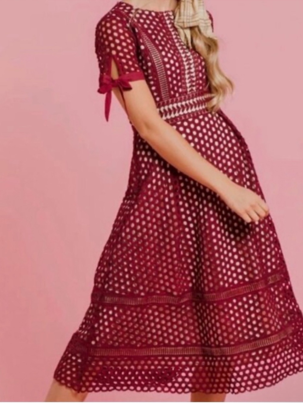 Ivy City Co Burgundy Eyelet Fit-and-Flare Dress
